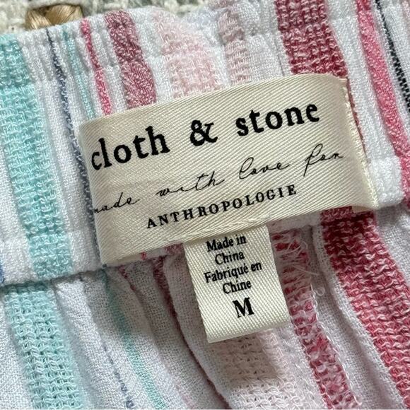 Cloth & Stone by Anthropologie Rita White Blue Pink Wide Leg High Rise Pants M - Picture 8 of 9
